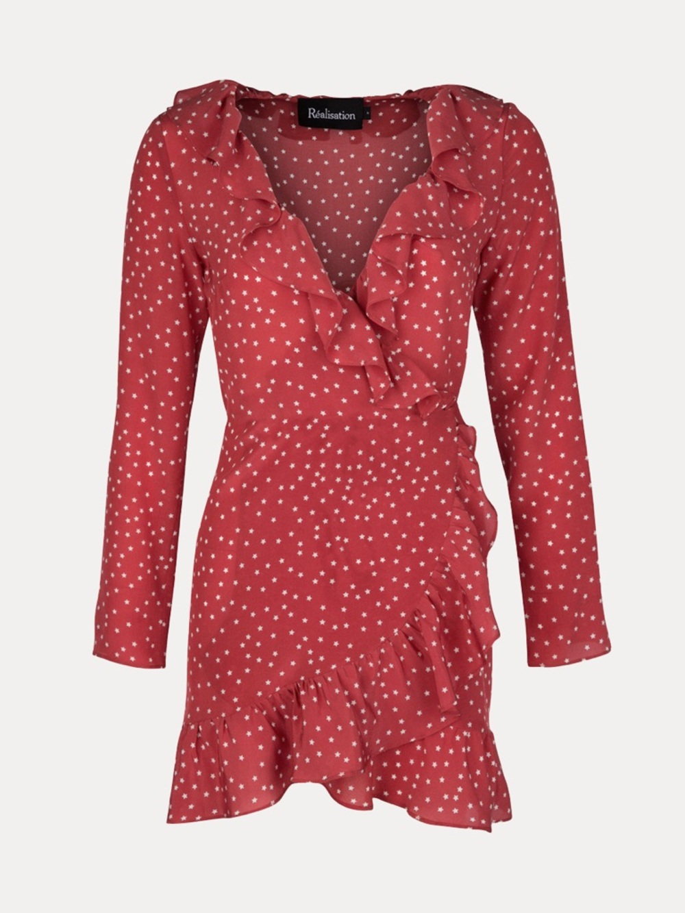 Realisation Par Alexandra Red Star Silk Ruffle Wrap Dress
